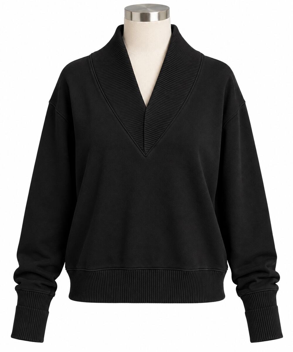 AGOLDE Klara Extended V-Neck Shawl Collar Black Sweatshirt - Size S